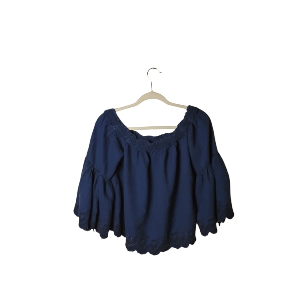 American Eagle Outfitters Women's Navy Off Shoulder Eyelet Elastic Top Size M